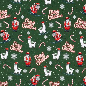 French Terry Santa Claus and Llama | Glitzerpüppi – fir green/chili, 