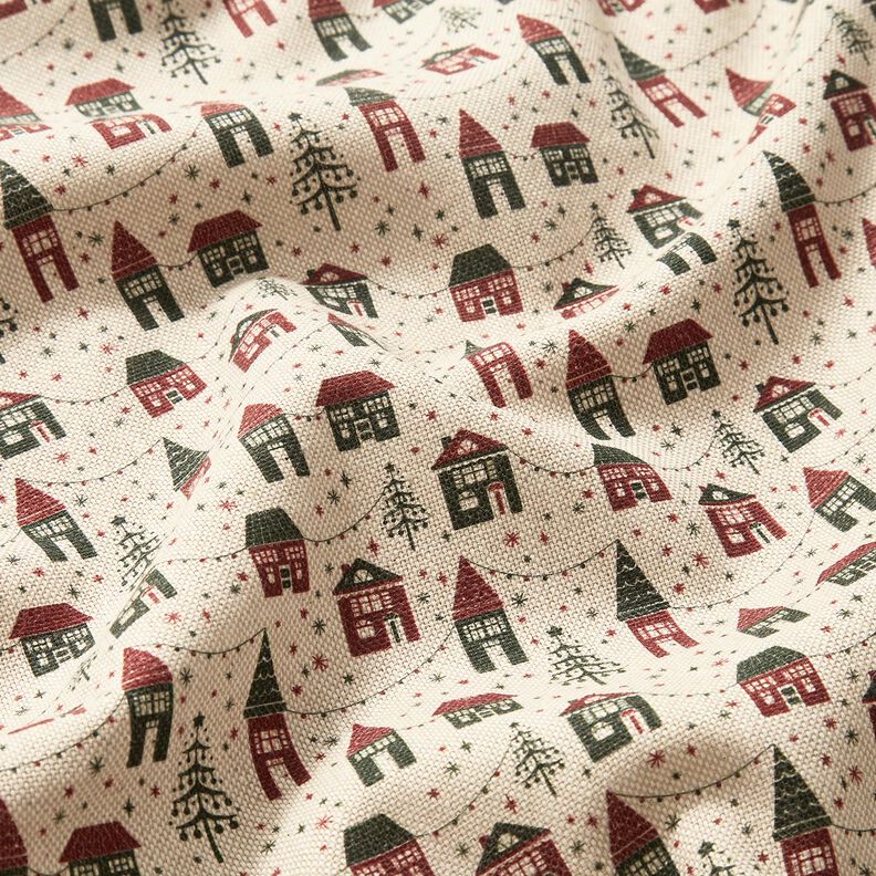 Decor Fabric Half Panama Winter Village – natural/dark pine, image number 2