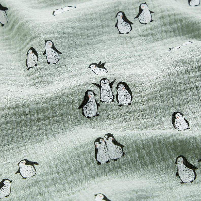 Double Gauze/Muslin happy penguins – reed, image number 2