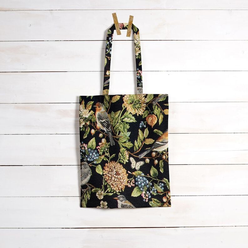 Decor Fabric Tapestry Fabric Flowers and birds – black/green,  image number 6