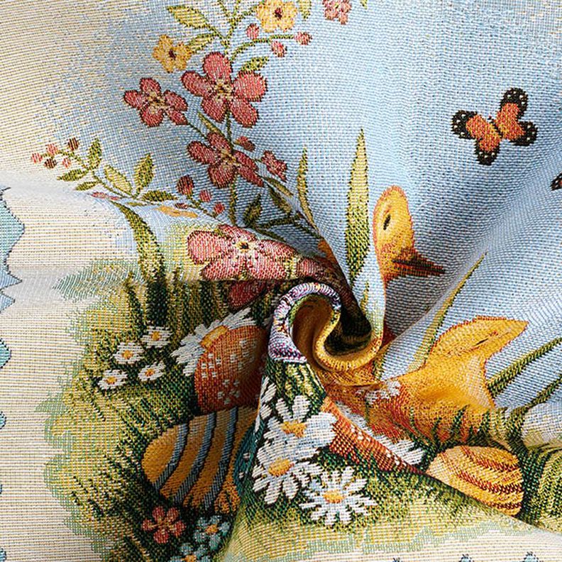 Decorative Panel Tapestry Fabric Chicks and Easter Eggs – light blue,  image number 3