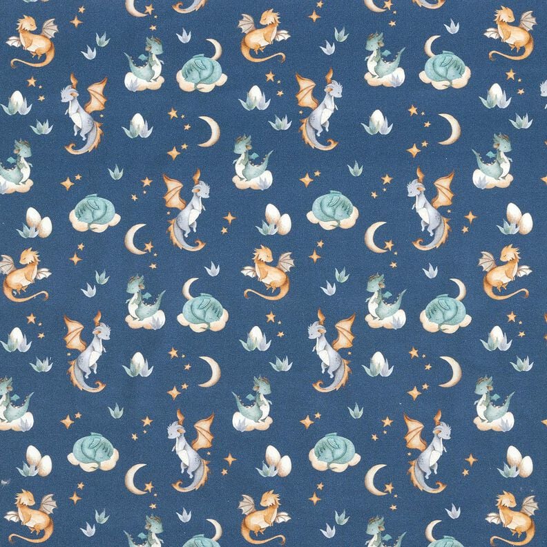 French Terry cute dragons Digital Print – blue grey,  image number 1