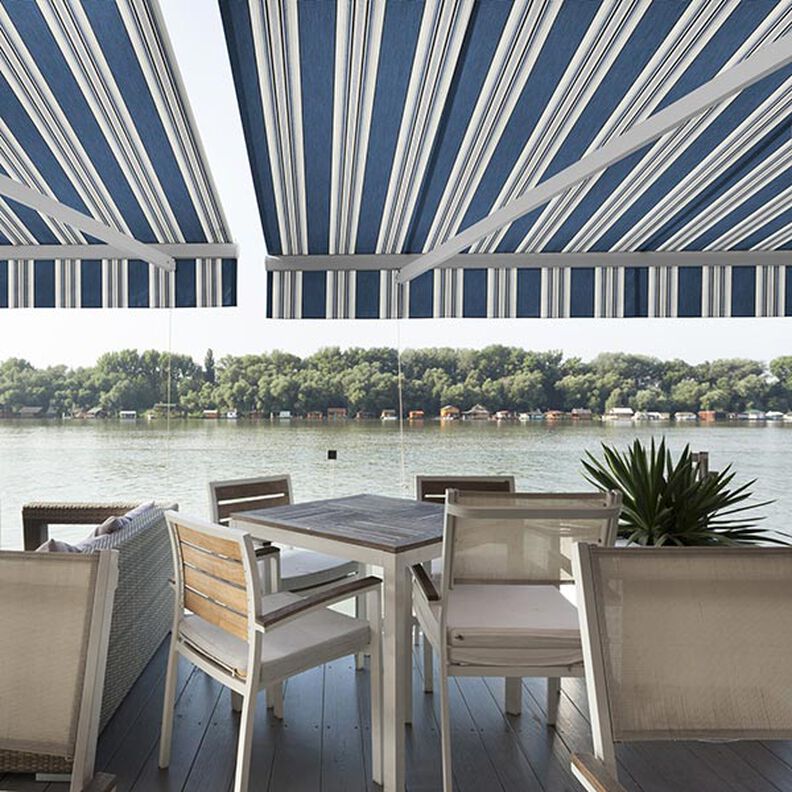 Awning Fabric Wide and Narrow Stripes – denim blue/white,  image number 6