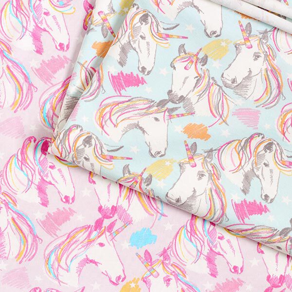 Cotton Jersey Scribble Unicorn – sky blue,  image number 5