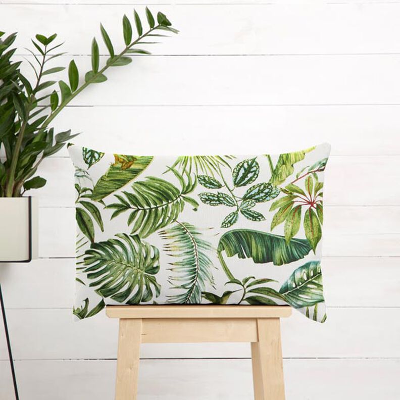 Decor Fabric Half Panama exotic leaves – green/white,  image number 6