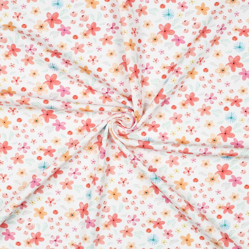 GOTS Cotton Jersey colorful flowers Digital Print | Poppy Fabrics – white/apricot, image number 3