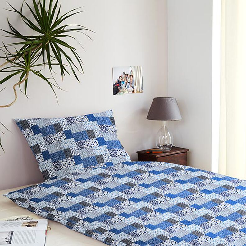 Cotton Cretonne patchwork-look – white/blue,  image number 6