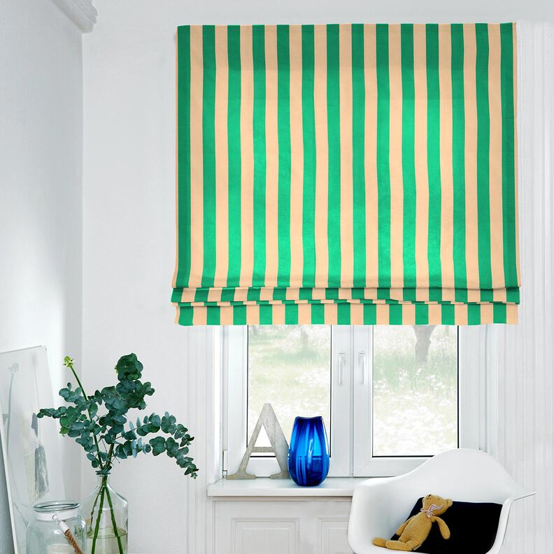 Decor Fabric Half Panama Block Stripes – green/apricot,  image number 8