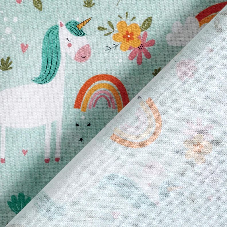 Cotton Poplin Unicorn in the rainbow world Digital Print – ice blue, image number 4