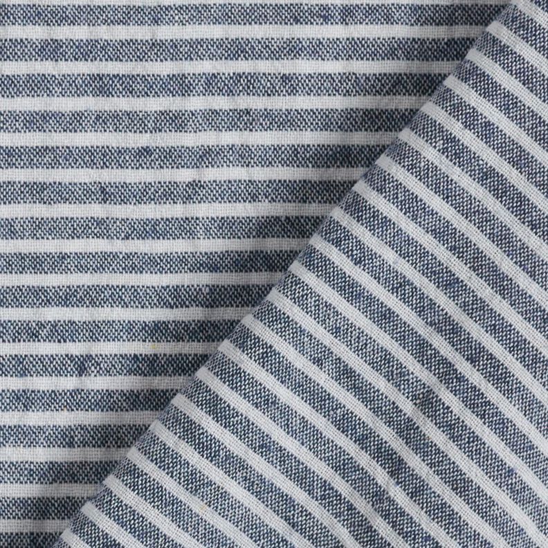 Linen look narrow stripes cotton fabric – white/navy blue,  image number 4