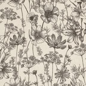 Decor Fabric Half Panama Flowers and grasses – natural/black, 