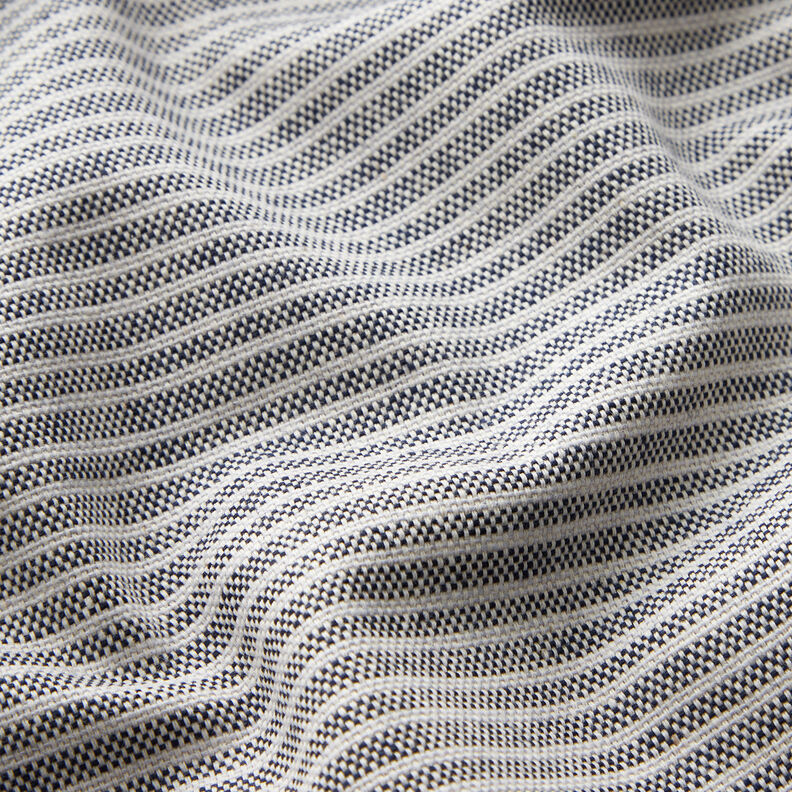 Decor Fabric Half Panama Subtle Stripes – natural/midnight blue, image number 2