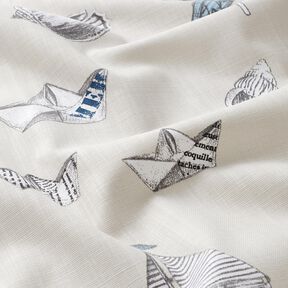 Decor Fabric Panama Little boat – natural/light blue, 