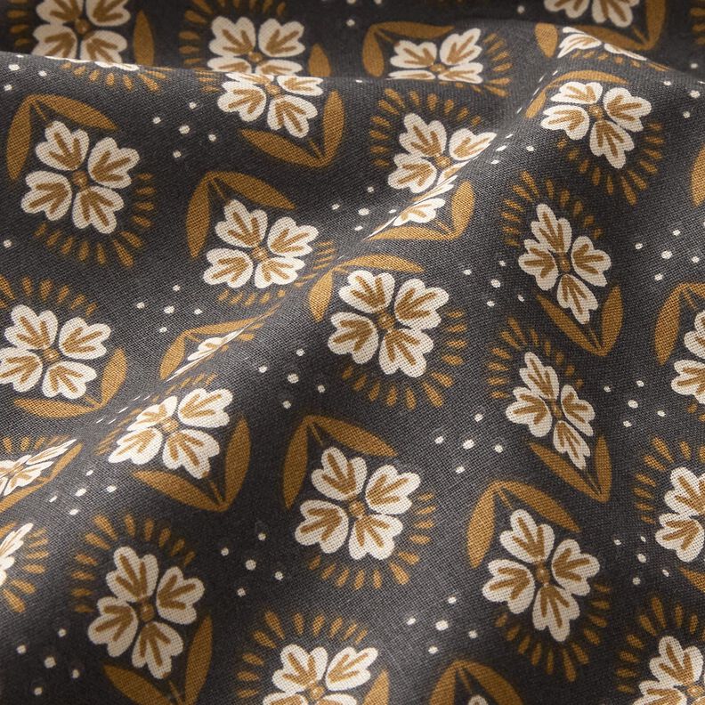 Cotton Cretonne flowery tiles – granite,  image number 2