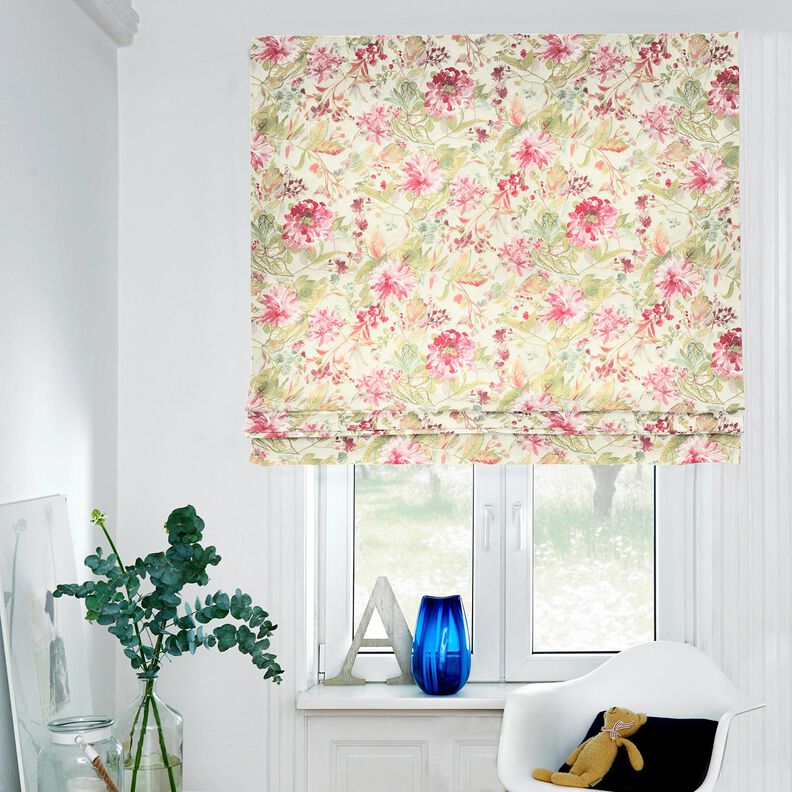 Decor Fabric Canvas watercolour flowers – light beige/raspberry,  image number 6