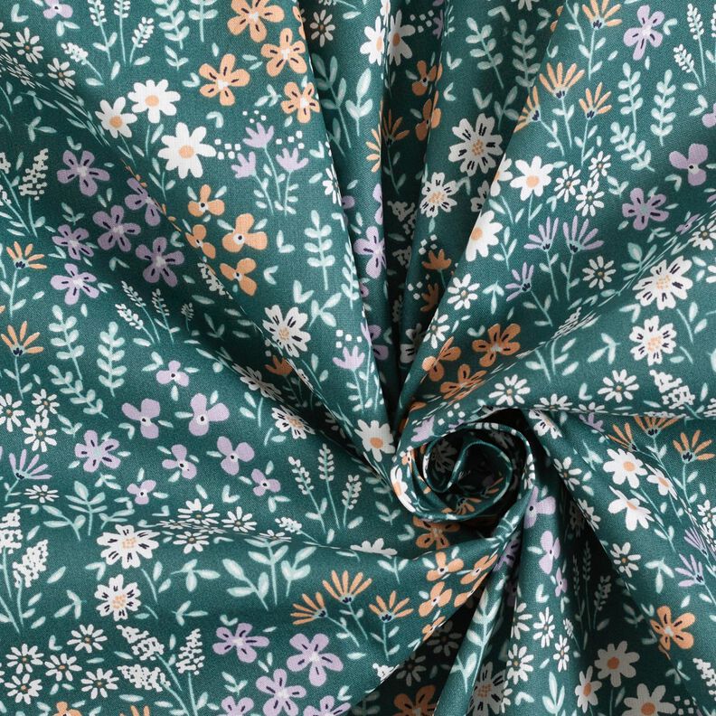 Coated Cotton colourful floral meadow – blue spruce/mauve,  image number 4