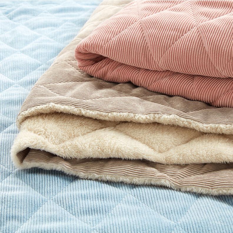 Quilted Fabric Corduroy with fur backing diamonds – taupe, image number 6