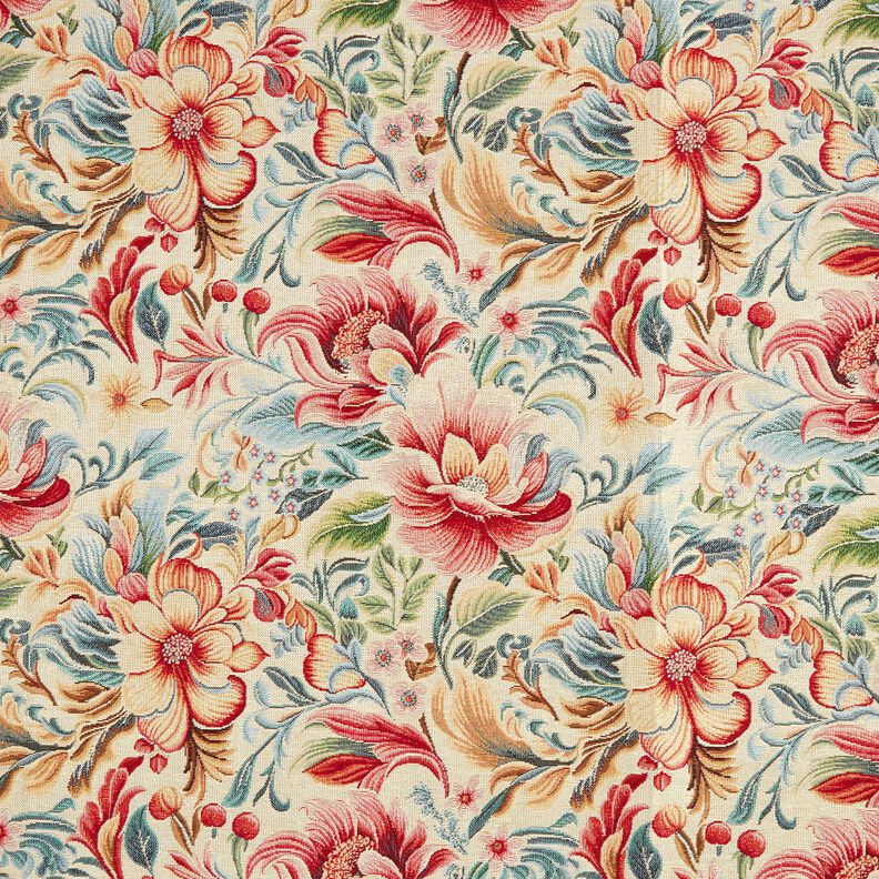 Decor Fabric Tapestry Fabric dreamy flowers – light beige/red, image number 1
