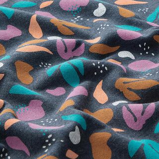 Brushed Sweatshirt Fabric Leaves and glitter – midnight blue, 