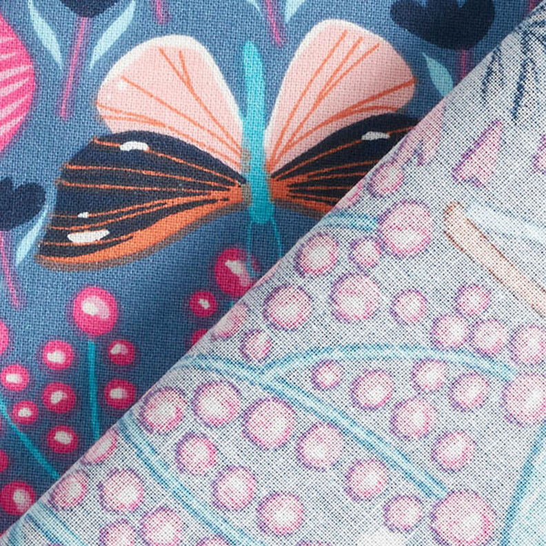 Cotton Cretonne butterflies and flowers – blue grey/pink,  image number 4