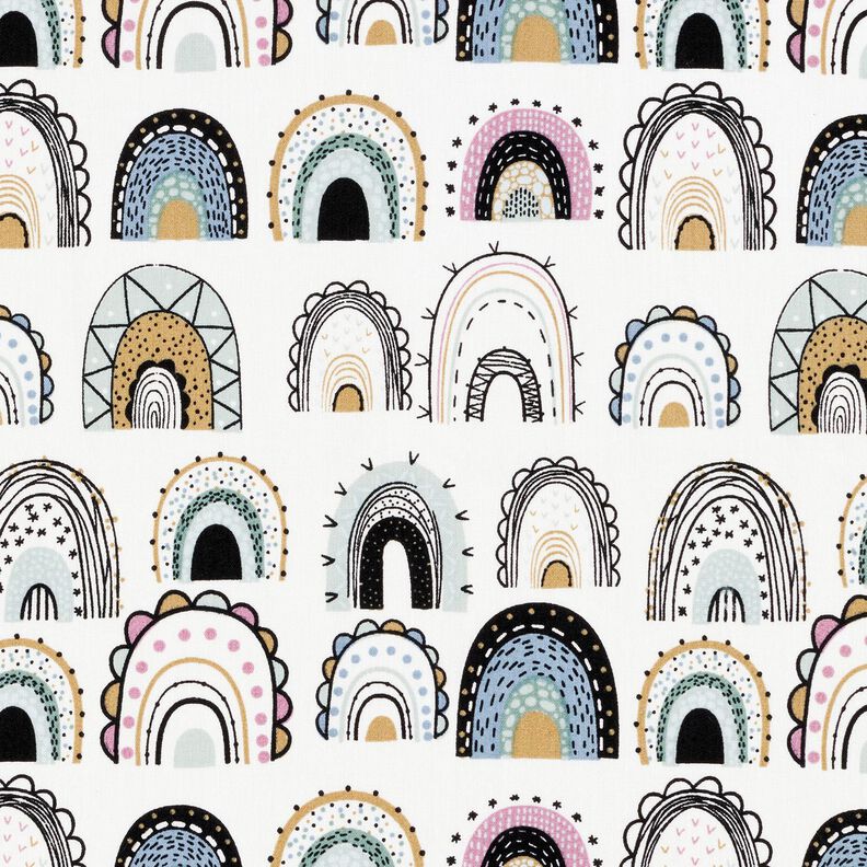 Cotton Poplin squiggly rainbows – white, image number 1