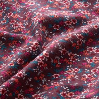 Cotton Jersey sea of flowers – merlot/coral, 