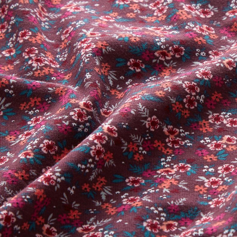 Cotton Jersey sea of flowers – merlot/coral,  image number 2