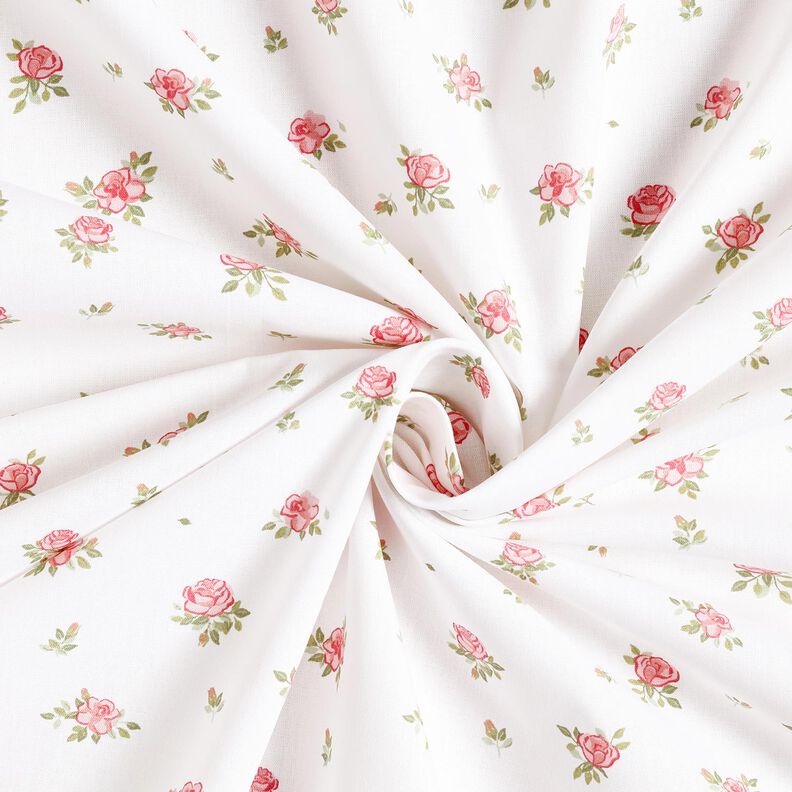 Cotton Poplin Delicate Roses – red/white, image number 3