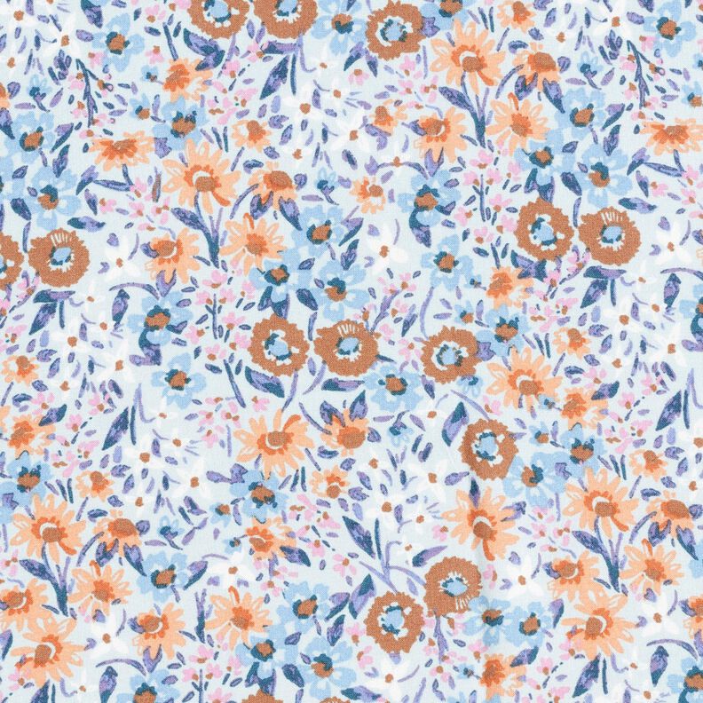 Viscose Poplin Sea of Flowers – light blue/peach orange,  image number 1