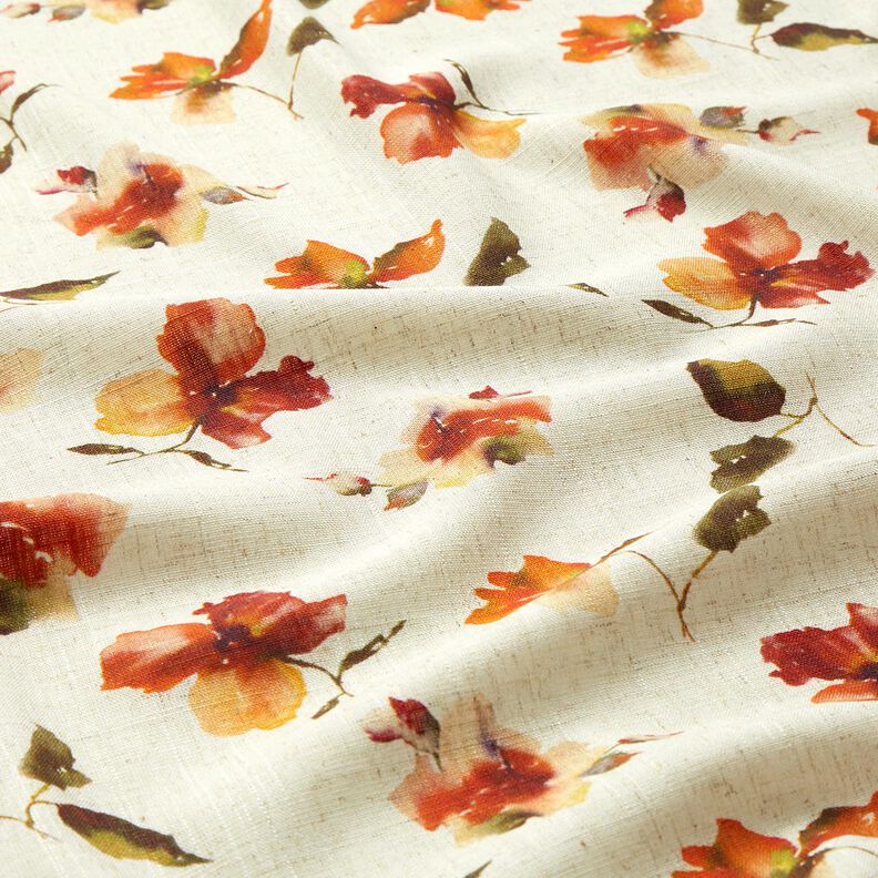 Viscose Linen Blend watercolour flowers &ndash; natural/terracotta | Remnant 80cm,  image number 2