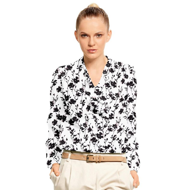 viscose fabric abstract floral print – white/black,  image number 5