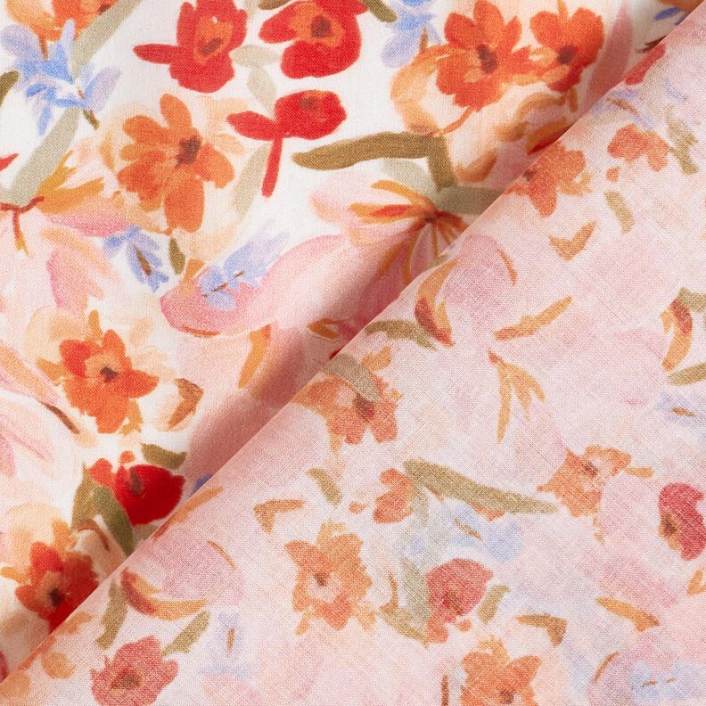 Watercolour sea of flowers digital print cotton voile – ivory/salmon,  image number 4