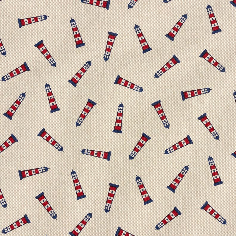 Decor Fabric Half Panama small lighthouses – natural/navy blue,  image number 1