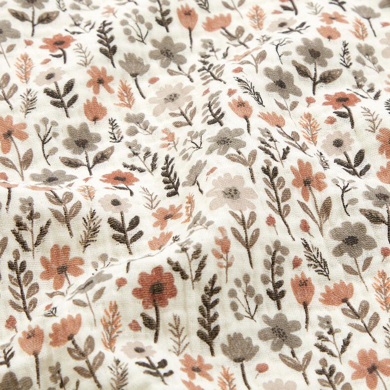 Double Gauze/Muslin Autumn Flowers – offwhite, image number 2