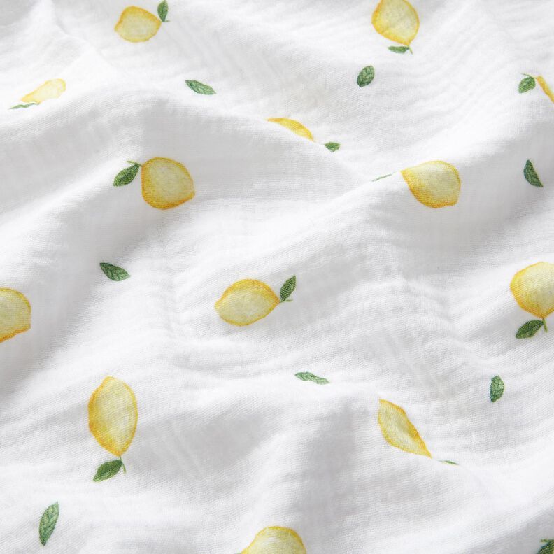 Double Gauze/Muslin watercolour lemons Digital Print – white,  image number 2