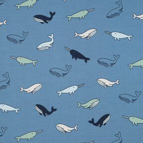 Cotton Jersey cute whales| Poppy Fabrics – blue grey/navy blue, 