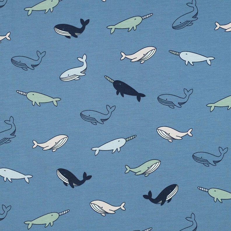 Cotton Jersey cute whales| Poppy Fabrics – blue grey/navy blue,  image number 1