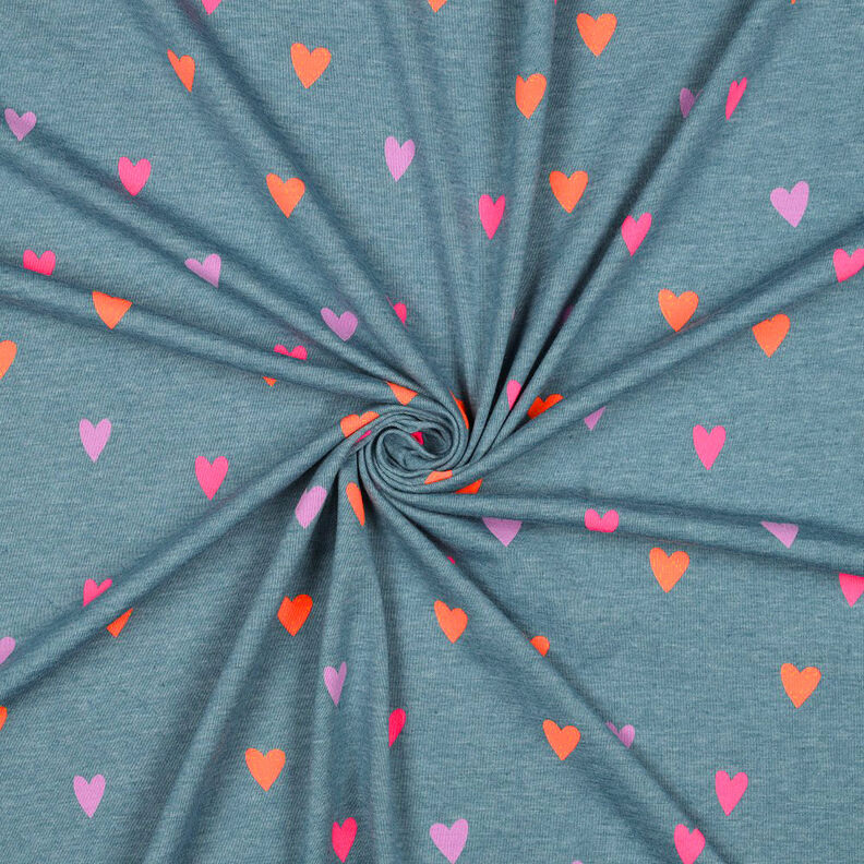 Cotton Jersey neon hearts | by Poppy – dove blue/neon orange,  image number 3