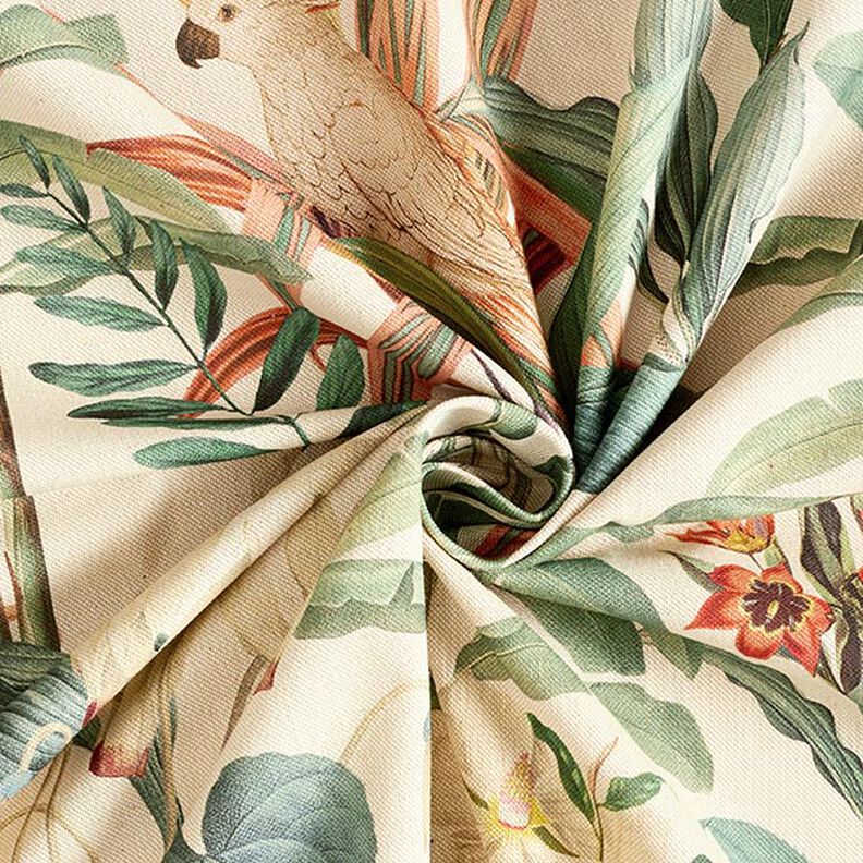Decor Fabric Half Panama jungle Parrot – natural/green,  image number 3