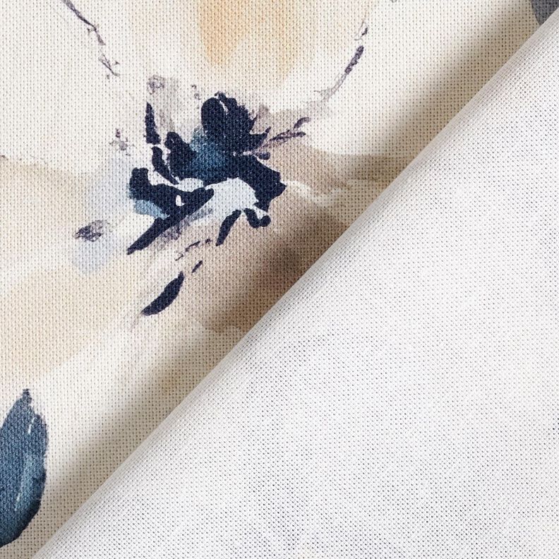 Decor Fabric Half Panama Large Flowers – almond/blue, image number 4