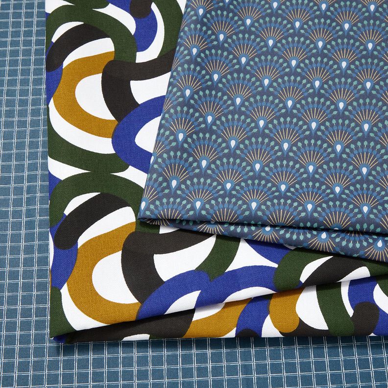 Decor Fabric Half Panama retro whorls – white/dark green,  image number 5