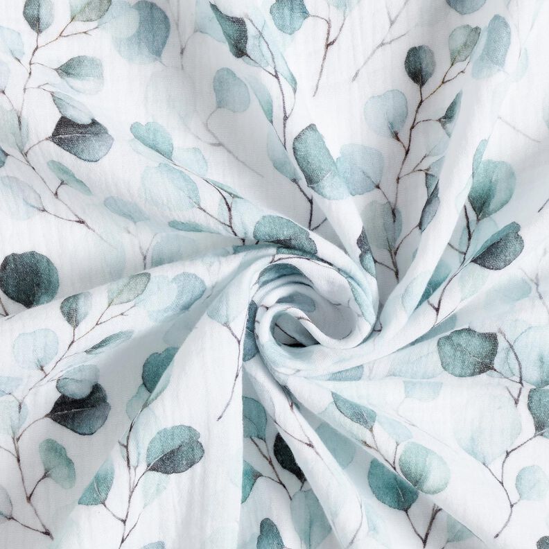 Double Gauze/Muslin watercolour eucalyptus vines Digital Print – white, image number 3