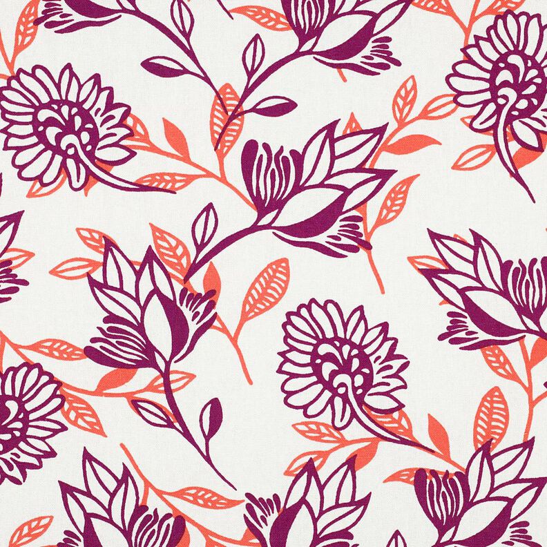 Viscose Linen Blend Flowers| Poppy Fabrics – ivory/grape,  image number 1