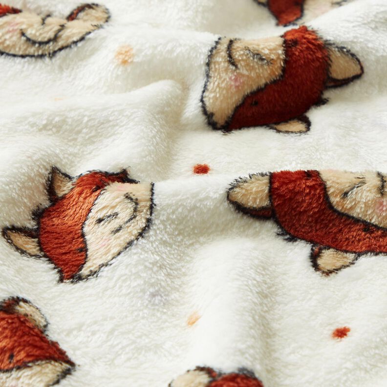 Cosy Fleece Doubleface friendly foxes – offwhite/brown,  image number 2