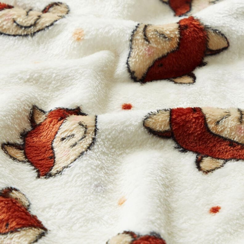 Cosy Fleece Doubleface friendly foxes – offwhite/brown, image number 2