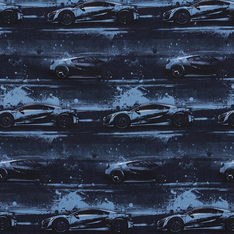 Cotton Jersey racing car Digital Print – blue-black,  image number 1