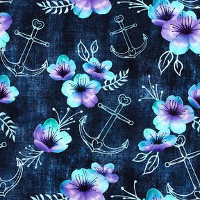 Cotton Jersey Maritime Blossoms | Glitzerpüppi  – midnight blue/ice blue, 