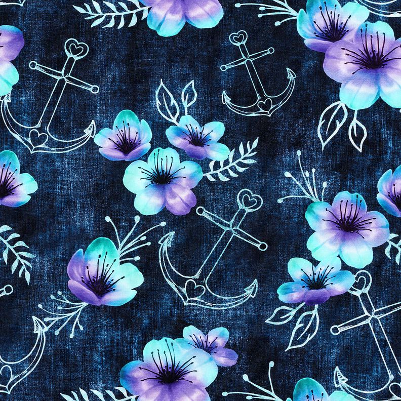 Cotton Jersey Maritime Blossoms | Glitzerpüppi  – midnight blue/ice blue,  image number 1