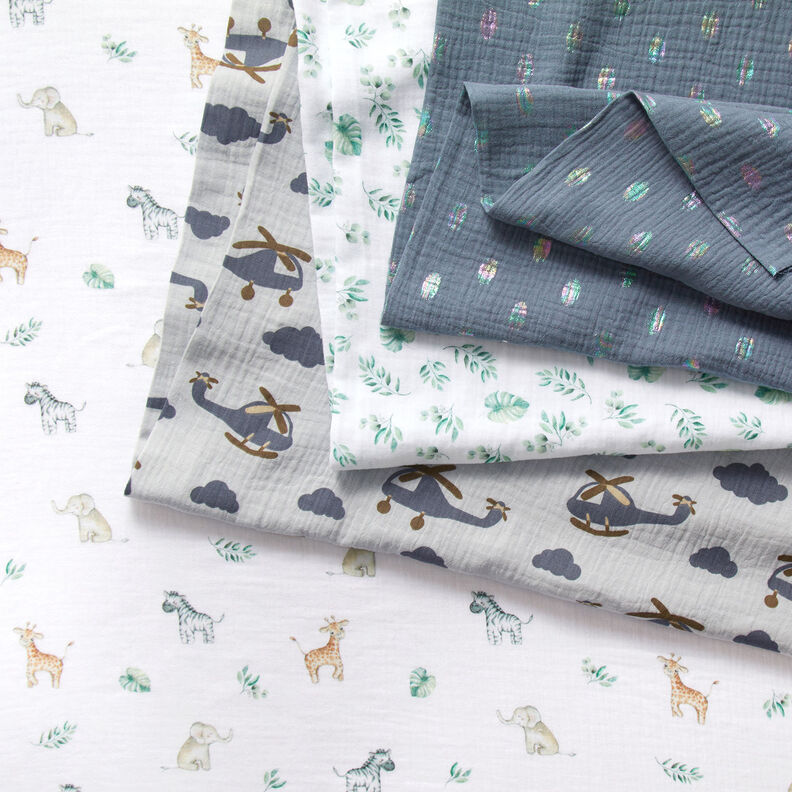 GOTS Double Gauze/Muslin Jungle Leaves | by Poppy – white/pale mint,  image number 5