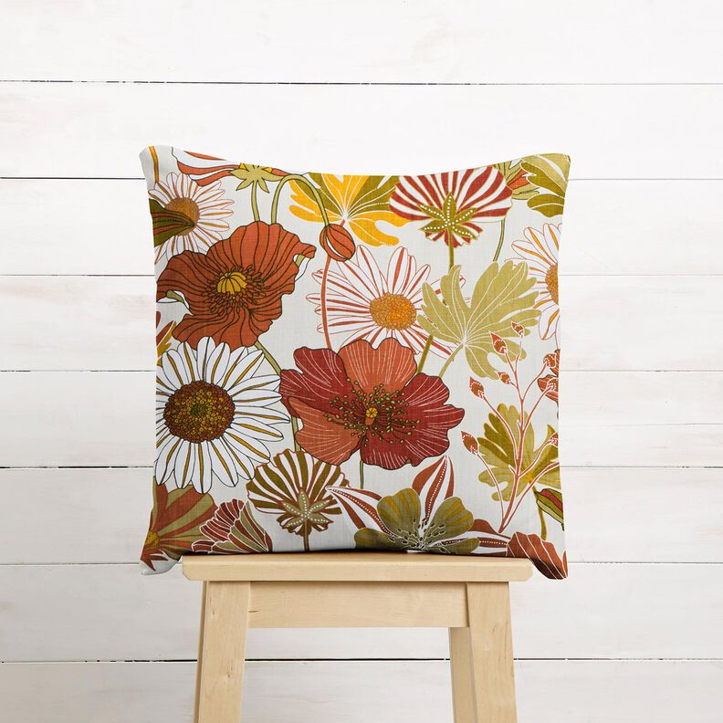 Decor Fabric Panama colourful flowers – cream/terracotta,  image number 7
